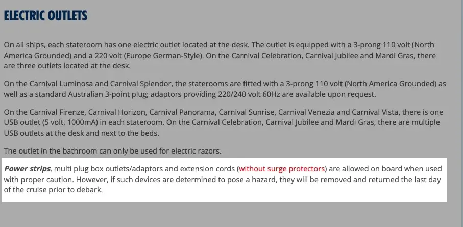 Can You Bring Power Strip On Carnival Cruise?